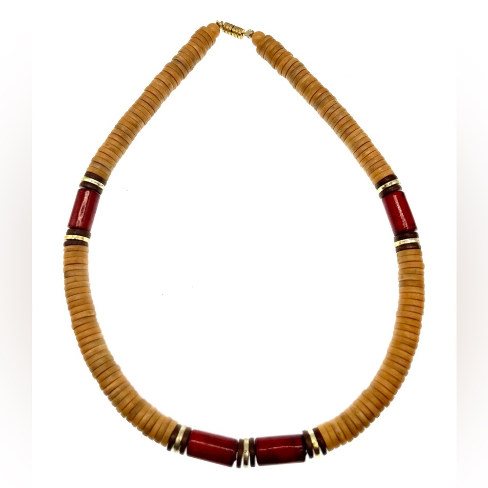 3 for $30 Vintage Heishi Tan Red Acrylic Beaded Choker Necklace